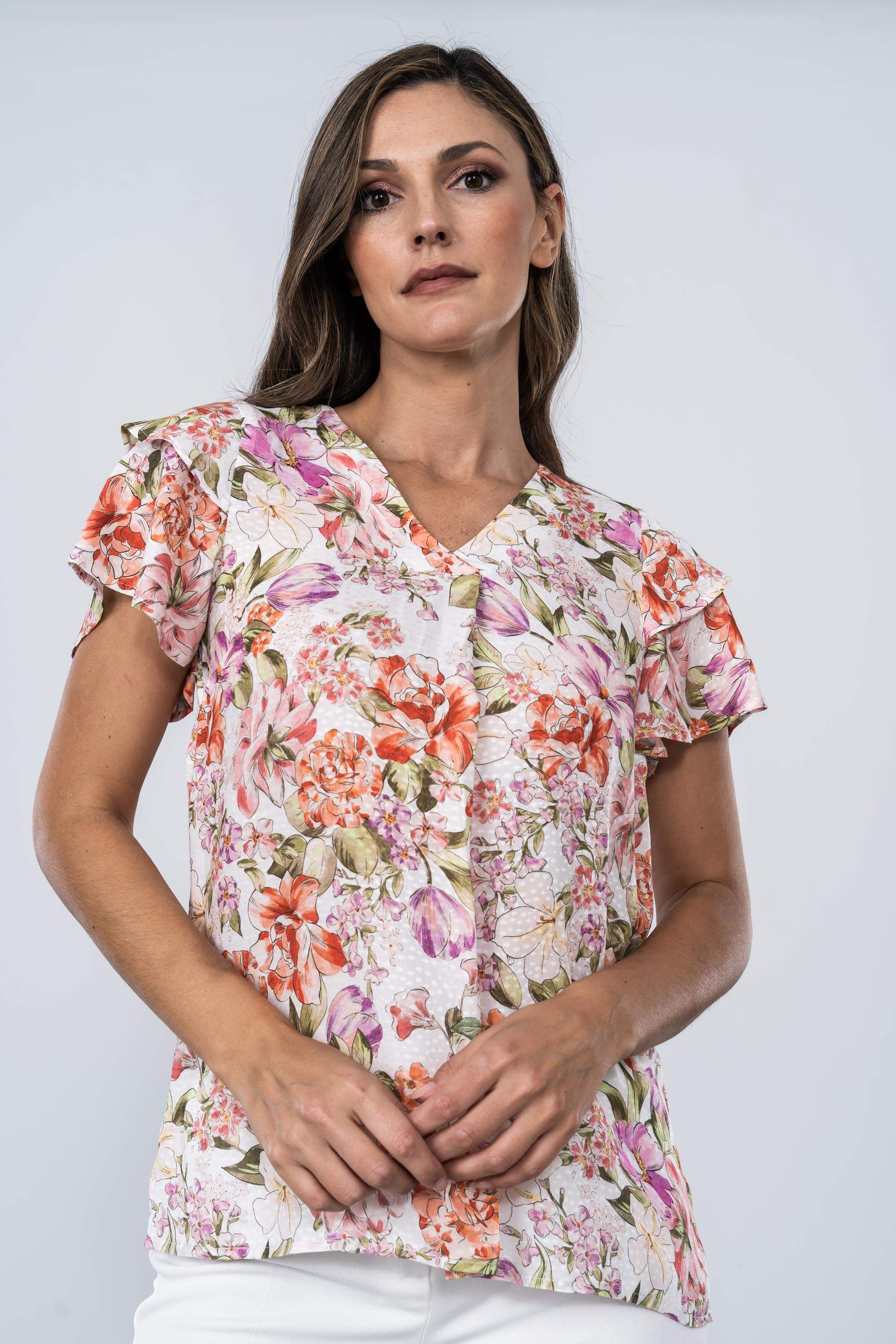 BLUSA FLORAL MANGA CAPAS 