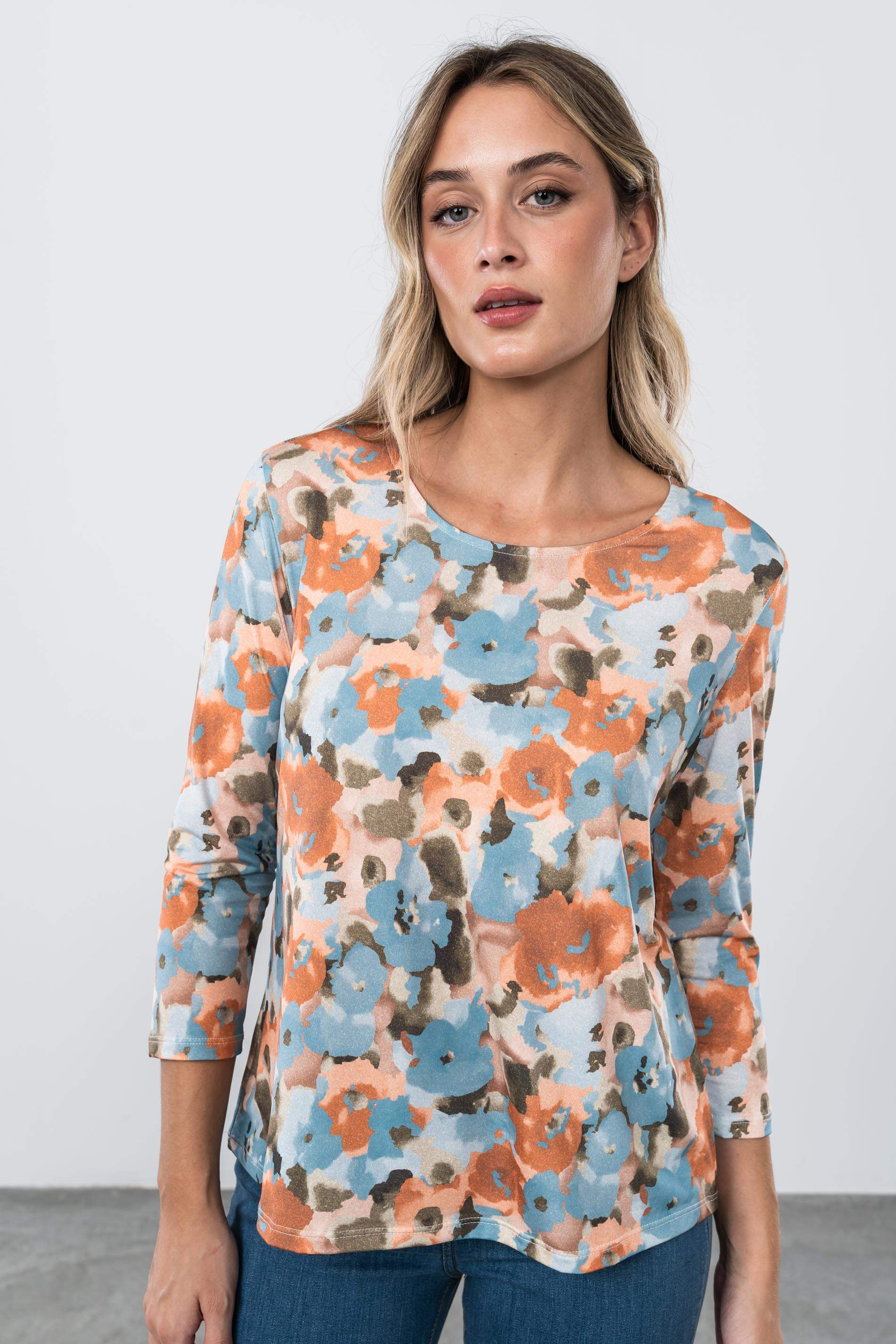 CAMISETA FLOR ACUARELA AZUL