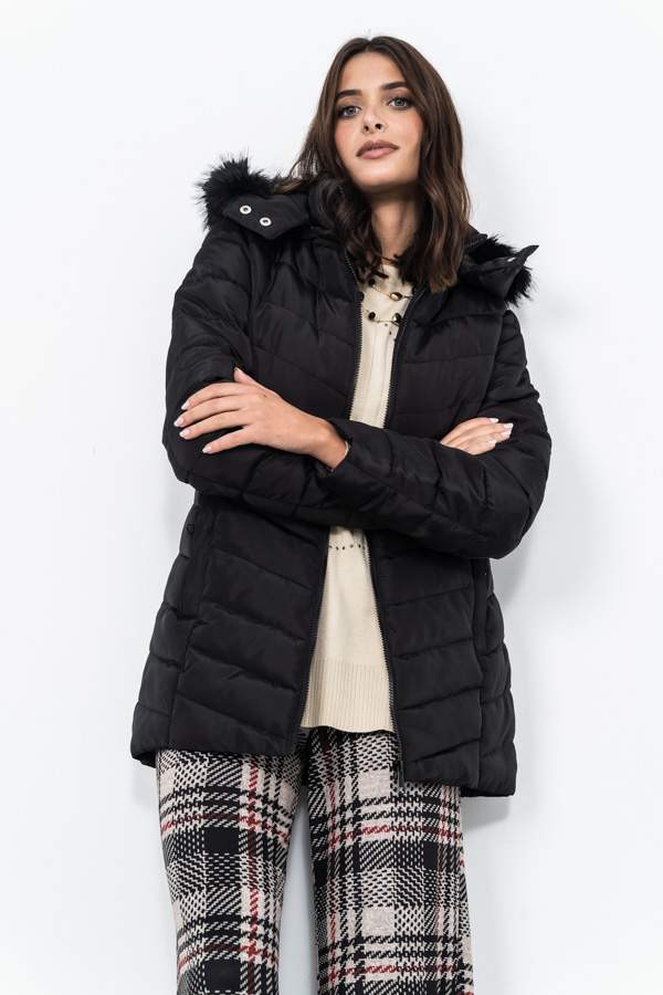 PARKA CAPUCHA PELO NEGRO