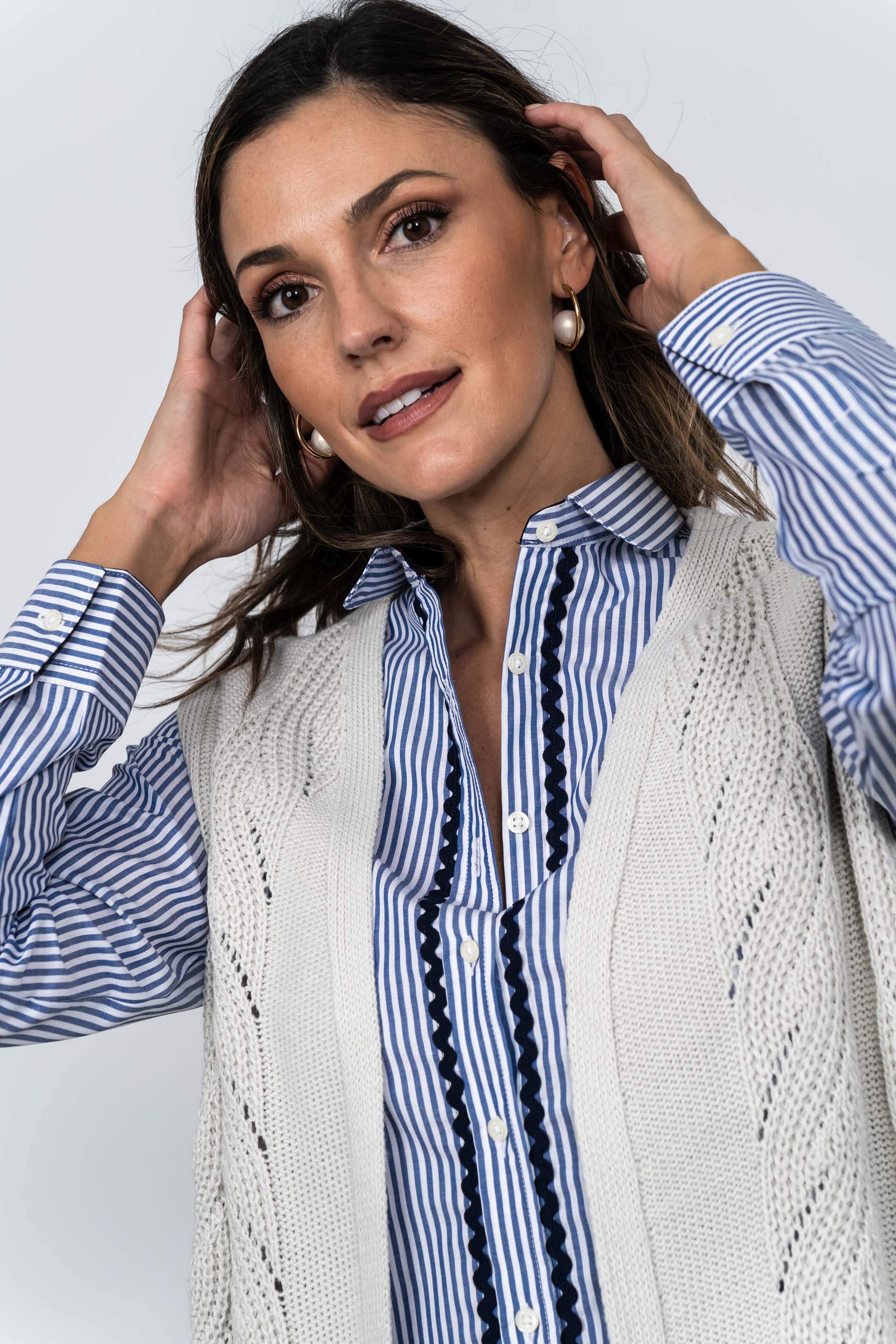 CAMISA RAYAS PIQUILLO MARINO